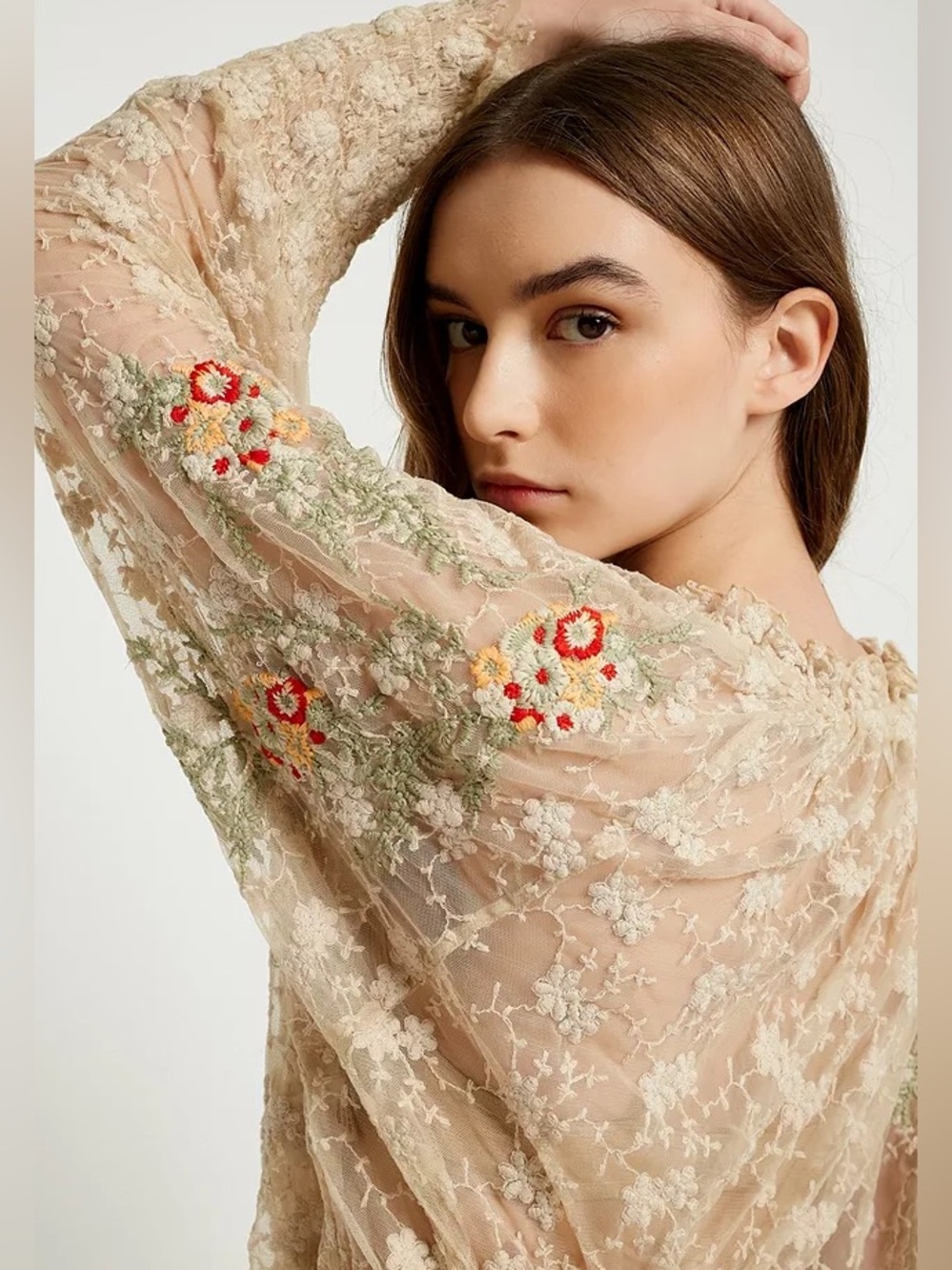 Free People Jubilee Floral Embroidered Sheer Top Sz XS - Picture 4 of 13